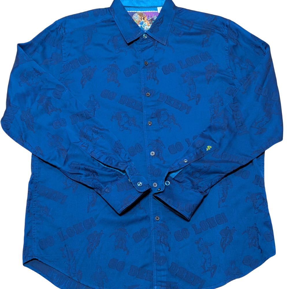 Robert Graham Men's XL Blue Button Up Shirt Go Long Print Long Sleeve